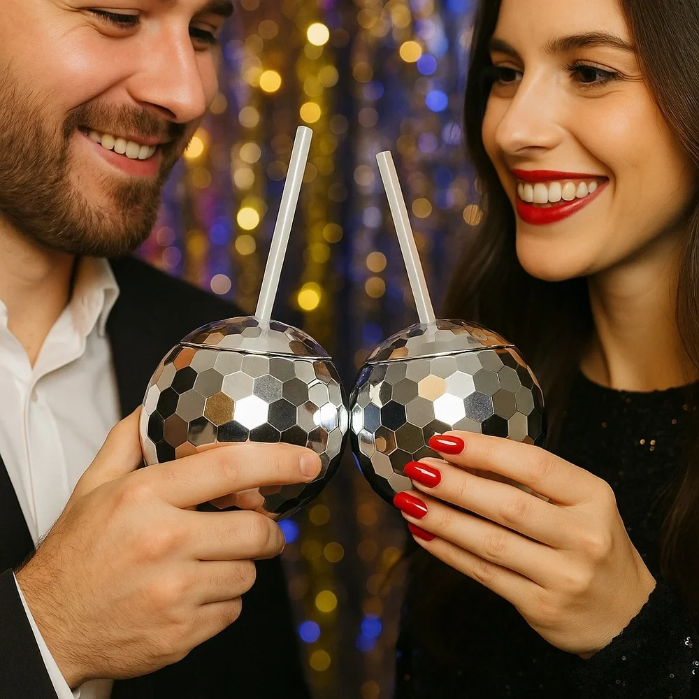 Silver Disco Ball Tumbler Cup 19oz NYE Party Drinkware